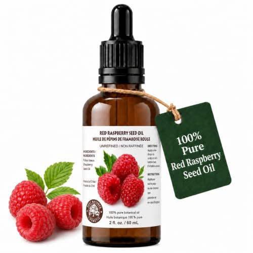 Best Nature's Cosmetics Aceite de semilla de frambuesa roja 100% puro – Aceite natural prensado en frío y sin refinar – Aceite hidratante para la piel y el cabello con vitamina E y ácidos grasos omega