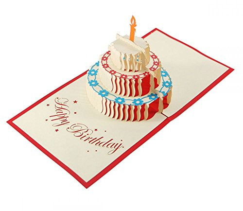 3D KARTE Geburtstagstorte in ROT I Pop-Up Geburtstagskarte mit dreistöckiger Torte I Klappkarte zum Geburtstag