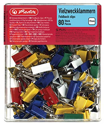 Herlitz 10411148 Vielzweckklammern Box, 19mm, 80 Stück, farbig (Vielzweckklammern 19mm | 1 Box, farbig sortiert)