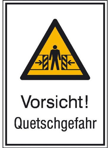 Betriebsausstattung24 Warn-Kombischild Vorsicht! Quetschgefahr - 26,2 x 37,1 cm - Aluminium, geprägt - Symbol und Text Schild W019