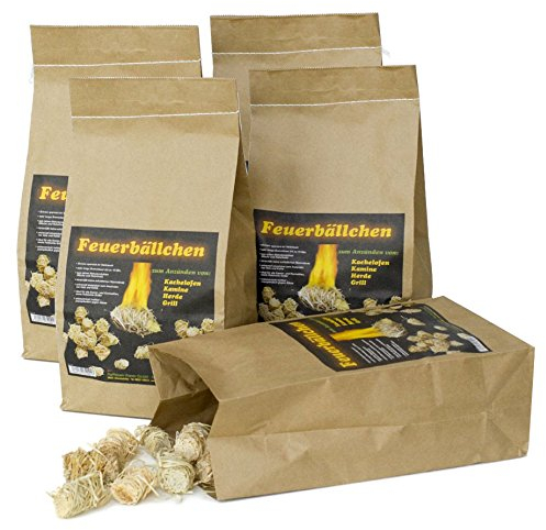 EiFi - Palline in cera e legno naturale per accendere il fuoco di camini e stufe, accendino a bacchetta incluso, 12 kg (5 sacchi da circa 1000 pezzi ognuno)