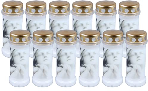 Bolsius Grave Light – White – Pack of 12 – Length Burning Time 70 Hours – Funeral Candle & Memorial Candles – Permanent Burner – with Motif – Unscented – Without Palm Oil – No. 6