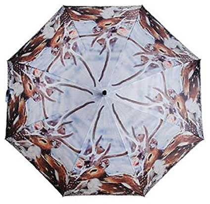 Esschert Design Regenschirm Hirsch im Schnee mit Holzgriff, Automatikschirm, Stockschirm, Schirm, Tier, Hirsche, Grau