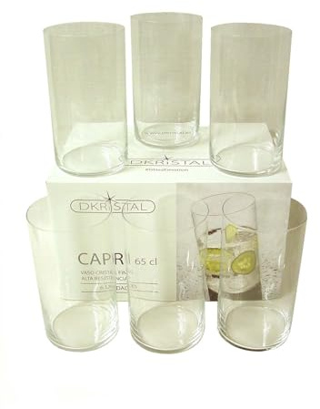 Dkristal Capri Vaso para Combinados, 0.65 L, Cristal, Transparente, 7.8x7.8x14 cm, 6 Unidades