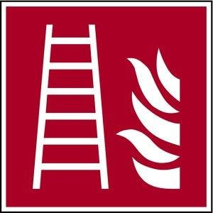 LEMAX® Aufkleber Brandschutzzeichen, Feuerleiter F003 DIN EN ISO 7010 Folie selbstklebend, langnachleuchtend rot/weiß 200x200mm