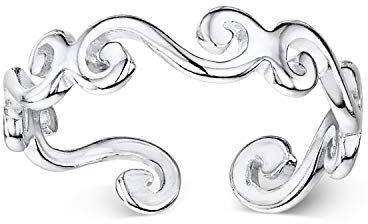 Amberta 925 Sterling Silber Zehering Verstellbar Damen | Delfin Blumen Krone Blatt Fußschmuck: Wellen Zehenringe