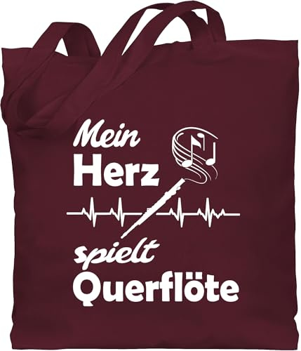 Shirtracer Baumwolltasche - Musik Instrument Zubehör - Mein Herz spielt Querflöte Herzschlag - Unisize - Bordeauxrot - kind querflöten stofftasche instrumente querfloete jutebeutel für musiker jute