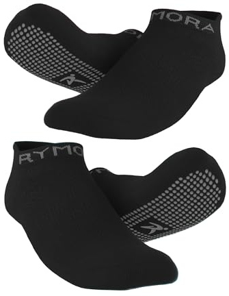 Rymora - Calzini antiscivolo per donne e uomini (2 paia), perfetti per ospedale, yoga, trampolino, sbarra e casa, Unisex - Adulto, 2 paia (nero)., Medium