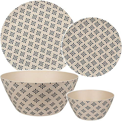 alles-meine.de GmbH 4 TLG. Geschirr Set - Kunststoff - 2 Teller + Schale + Schüssel - Retro & Nostalgie Design - blau/Creme - BPA frei - rund Kunststoffteller/Kunststoffschal..