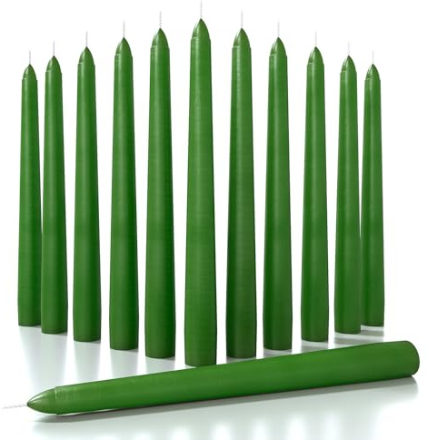 CANDWAX 20.3 cm Taper Candles Set of 12 - Dinner Candles Dripless - Tall Candles Long Burning Perfect for Dinner, Party or Christmas Candles Decor - Green Candles