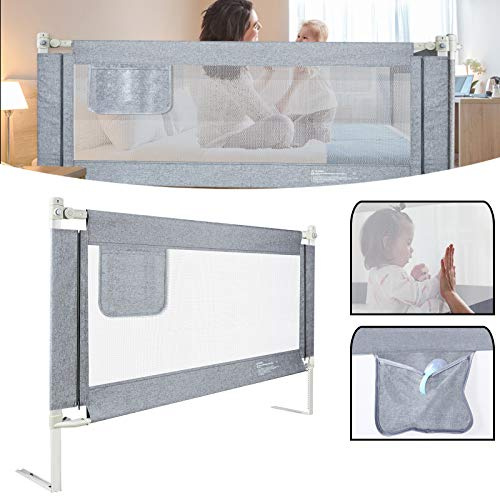 AufuN Barrera de cama portátil para cuna de bebé para elevación vertical, rejilla de seguridad para cuna (180 cm, gris)