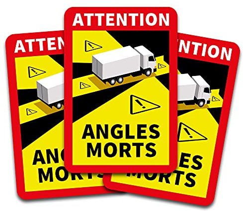 Attention Angles Morts autocollant 25x17cm obligatoire en France pour les véhicules de plus de 3,5 t Sticker auto-adhésif résistant à l'eau (Camion, 3 Sticker) | Vinyle laminé résistant UV et eau, pose facile sans bulles, fabriqué en Belgique, message lisible