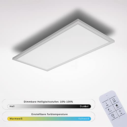 IMPTS LED Panel Deckenleuchte 60x30cm Dimmbar LED Deckenlampe flach mit Fernbedienung 3000K-6500K Warmweiß Naturweiß Kaltweiß 30W Lampe für Büro Schlafzimmer Esszimmer Flur Hotel