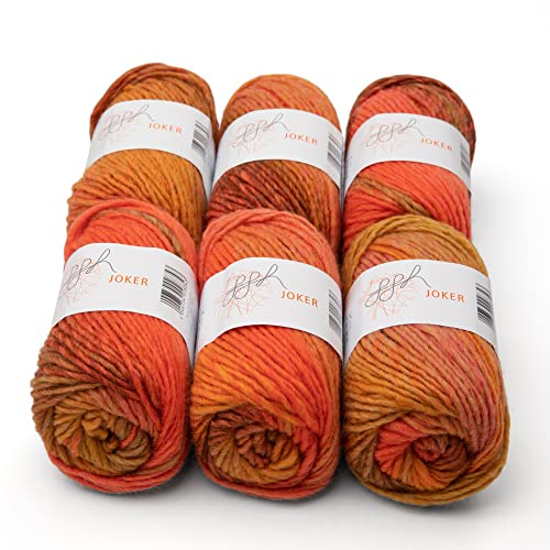ggh Joker Box - 6 Knäuel - Schurwolle Mischung mit Farbverlauf - Wolle zum Stricken oder Häkeln Farbe 025 - Koralle-Orange-Rost meliert