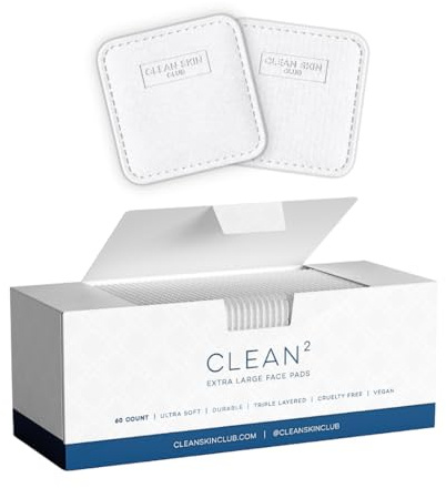 Clean Skin Club Clean² Almohadillas faciales extragrandes utilizadas con removedor de maquillaje, garantizadas que no se desprenden ni se rompen. Triple capas únicas, lado texturizado y lado