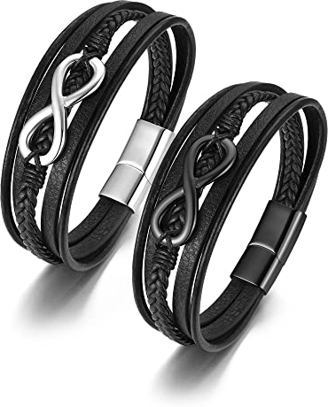 JSDDE Prächen Lederarmbänder Leder Armband Infinity Unendlichkeit Symbol Armreif mit Edelstahl Magnetverschluss Partnerarmbänder Freundschaftsarmband Damen Herren Schmuck