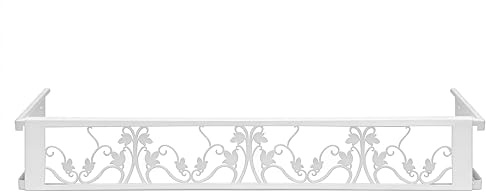CM GARDEN - Balconcillo para Macetas, Balconcillo para Plantas, Portamacetas Ventana, Protector de macetas, Modelo Floral Extensible 100-140 cm, Blanco
