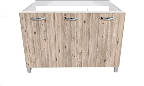 MABEL Mobile Sottolavello Cucina Node 3 Ante Organizer in Legno Nobilitato Finitura Legno Facile da Montare - L 120 cm x P 50 cm x H 80,5 cm