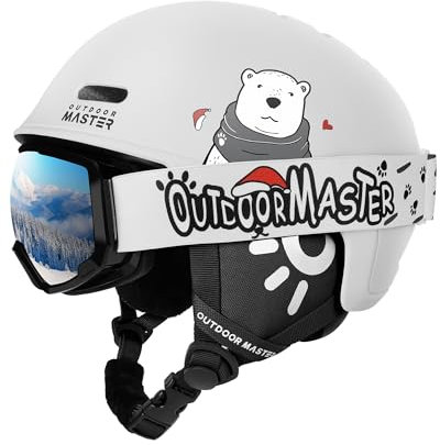 OutdoorMaster Kinder Skihelm & Skibrillenset, Snowboardhelm, Robuste PC-Schale & EPS-Schaum, Skihelm mit 12 Belüftungsöffnungen, Verstellbarer Helm, Sicherheitszertifizierte Helme für Jungen & Mädchen
