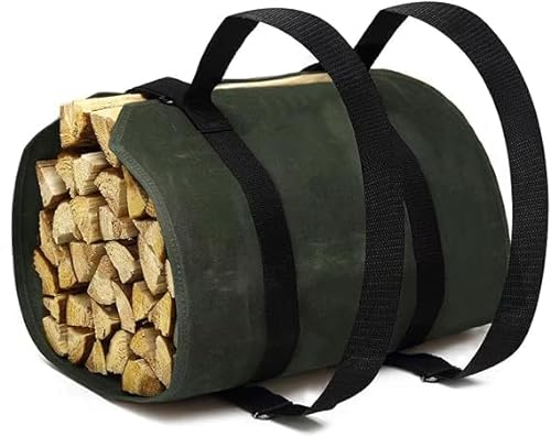 CYUREAY Feuerholz-Trage-Rucksack, Wasserabweisende Feuerholz-Tasche, stabile Holzklotz-Tragetasche mit verstellbaren Gurten, gewachster Canvas-Holzklotz-Trage-Rucksack für Indoor- und Outdoor-Camping
