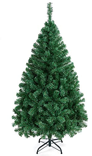 Yaheetech Albero di Natale 154 cm Artificiale Folto Alberi Effetto Realistico con Supporto in Metallo Pieghevole Portatile Decorazione Natalizia per Casa Negozio Verde