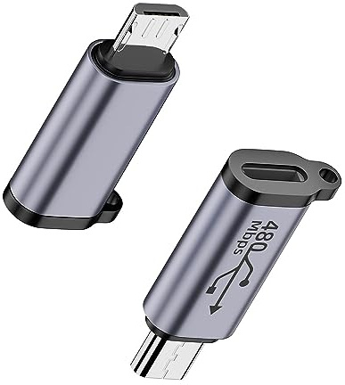 QIANRENON 18 W mikro-USB hane till USB C hona laddning datakontakt 480 Mbps Micro USB2.0 kontakt till USB C-uttagadapter, Al legering/hängande hål, för MP3 MP4 digitalkamera bilinspelare, 2 st