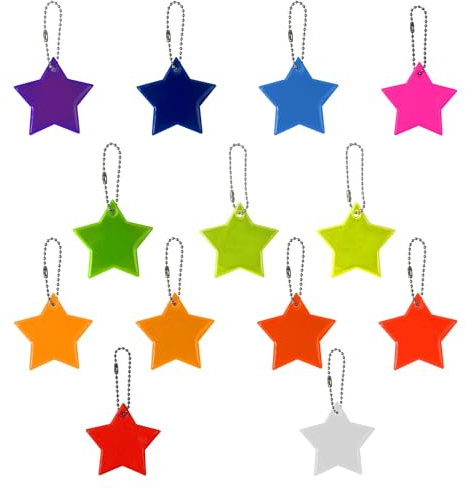 MAXQUU Juego de 13 colgantes de estrellas reflectantes para niños, juego de llaveros para niños, colgante reflectante, colgante luminoso para bolsa de escuela, 13 unidades