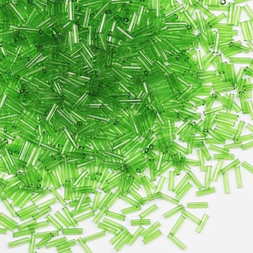 VOOMOLOVE 2420pcs/80g Tube Beads Glass Bugle Seed Beads 2mm x 6mm Transparent Green for Jewelry Making