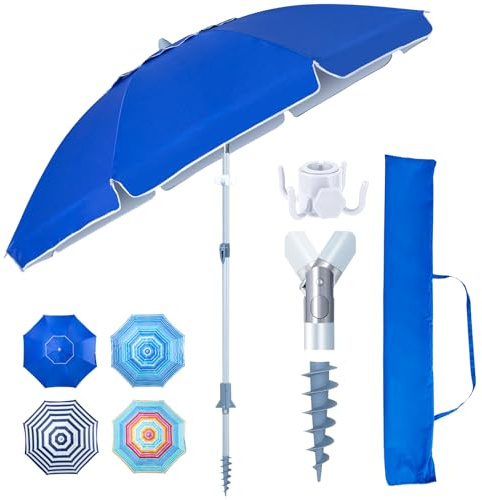 Tempera Heavy Duty High Wind Beach Umbrella with Sand Anchor & Carry Bag|Patio Outdoor Umbrella with Alumininm Frame, Sunshade Umbrella with Push Button Tilt, Ideal for Travel Garden Lawn Poolside