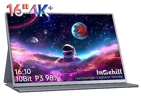 3K Tragbarer Monitor für Laptop, Tragbarer Monitor 16 Zoll, Entspiegelter Bildschirm, 3072x1920, 16:10, 100% sRGB, Verstellbarer Ständer, VESA-kompatibel, USB-C & HDMI für Laptop (U16NA)