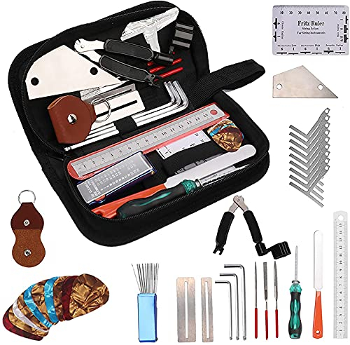 Luminexia Gitarren Reparatur-Kit,Set 36 Stück Gitarre Wartung Tools Gitarren Reinigung Pflegeset mit Tragetasche für akustische E-Gitarre Bass-Ukulele Mandoline Banjo