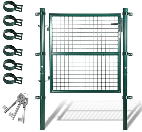 Daromigo Cancello da giardino, 100 x 100 cm, robusto, porta da giardino, in acciaio zincato, con manico, serratura e 3 chiavi, colore: verde