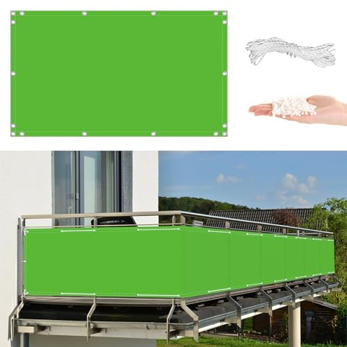 Balkon Sichtschutz 115x200cm Windschutz UV-Schutz und Sonnenschutz, Garten Sichtschutz für Balkongeländer Garten, mit Seil Kabelbindern und Ösen, Grün