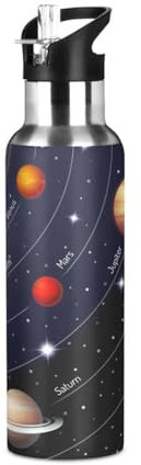 Ksajwzf Galaxy Solar System - Botella de agua aislada de acero inoxidable para niños, jarra térmica deportiva con tapa de popote, botella de agua espacial de nebulosa, botella térmica a prueba de