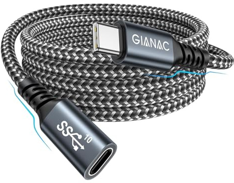 GIANAC USB C Verlängerung Kabel 2M,USBC Verlängerung USB 3.2 10 Gbps | USB C Verlängerung 100W und 10Gpbs 4K 60Hz Video mit iPhone17 16 15 Pro Max, MacBook Pro/Air iPad Pro/Air 2024
