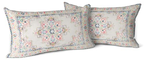 Snylcce Boho Kissenbezüge 2er Set Hellrosa Antike & Vintage Design Doppelseitiges Muster 30x50 cm Weiche Kissenhüllen für Garten Couch Sofa Bett Dekorative Kissenbezüge 12x20 Zoll