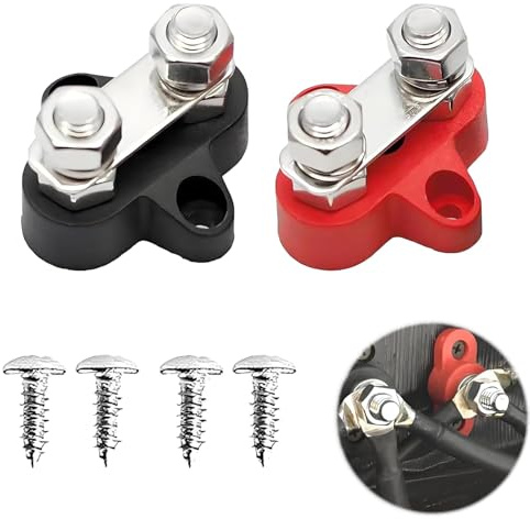 2PCS Bus Bars Power Distribution Block, 12V-48V DC Bus Bar,200A M8 Dual Studs Single Terminal Insulated Junction Post Positive and Negative for Auto Car Marine Boat