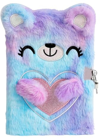 Bangbobi Plüsch-Tagebuch Mädchen mit Schloss - A5, 160 Seiten, Kinder Notizbuch mit Schloss, Bär Plüsch Tagebuch für Mädchen zum Schreiben und Zeichnen