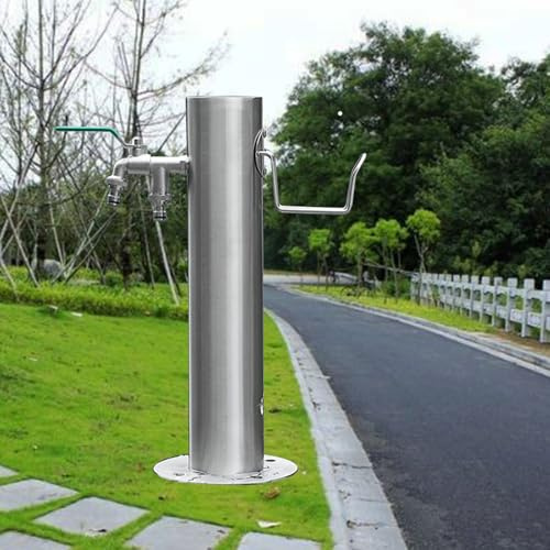 guoyjmm Runde Garten Wassersäule, Garten Wasserhahn Säule, Wasserzapfsäule Edelstahl, Standbrunnen Garten, Außenwasserhahn Frostsicher, mit Wasserhahn und Spritzpistole,H50cm