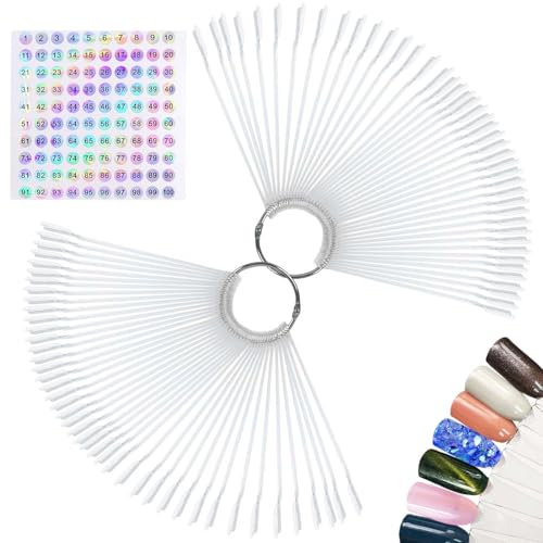 INSPUTOL Nuanciers d'ongles avec étiquettes 100 pièces Bâtons d'échantillons d'ongles Présentoir de Couleurs d'ongles Embouts d'affichage d'ongles Bâtons d'astuces d'art d'ongle avec Anneau en métal