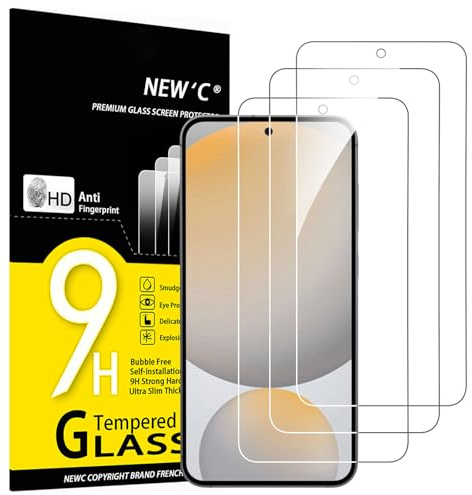 NEW'C 3 Pack, skärmskydd i glas för Samsung Galaxy S24 FE 5G, bubbelfri, 9H hårdhet, 0,33 mm ultratransparent, ultrabeständigt härdat glas