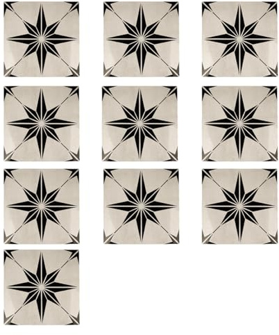 Sarini 10PcsTile Stickers, Apply To Tile Around Fireplace, Stick And Peel Backsplash, Black And White Tile Stickers, Waterproof Backsplash