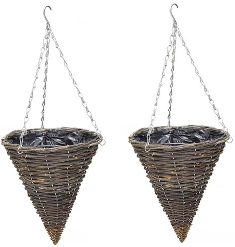 Sefdrert Hängekorb Aus Rattan, Kegelförmige Hängekörbe, Blumenampel mit Kettenhaken, Hängekorb Aus Rattangeflecht M