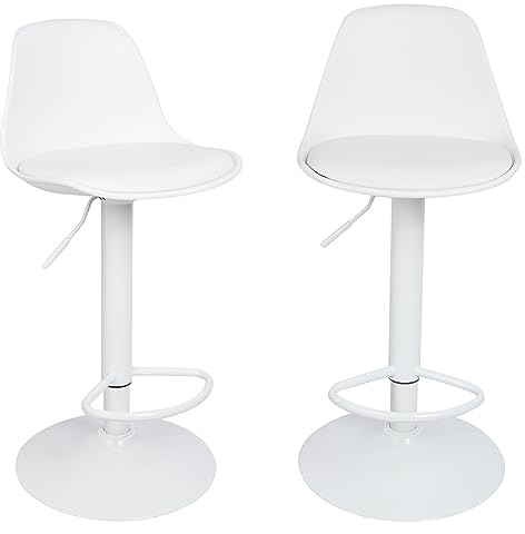OHMG Ensemble de 2 Tabourets de Bar Pivotants avec Repose-Pieds et Hauteur Réglable,Ensemble de 2 Tabourets Hauts avec Base en Métal,Style Moderne Mi-siècle,pour Cuisine,Bar (2)