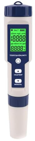 Testeur de sel de piscine, testeur de qualité de l'eau, testeur de PH de piscine d'eau salée, thermomètre de piscine, compteur de sel 5 en 1, pour piscines, bains à remous, spas de nage, spa, test d'é