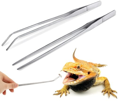 AEIOPRS 2 Pcs Pinzas de Alimentación Acero Inoxidable Extralargas de Goma para Reptiles y Acuario