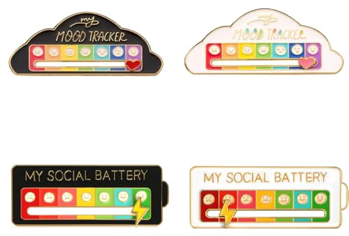 4 Stück Verschiedene Soziale Batterie Pin, Pins Anstecker Brosche, Funny My Social Battery Pin, Brooch Pin, Soziale Stimmung für 7 Tage Emaille-Pins, Interaktive Stimmungsnadeln