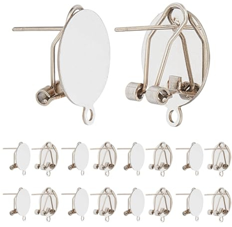SOFPLATE 1 Box Mit 10 runden Ohrsteckern Blanke Silberne Ohrclips Französische Ohrstecker Mit Schlaufe Ohrstecker Clips Aus Edelstahl Für Die Schmuckherstellung DIY Ohrhänger