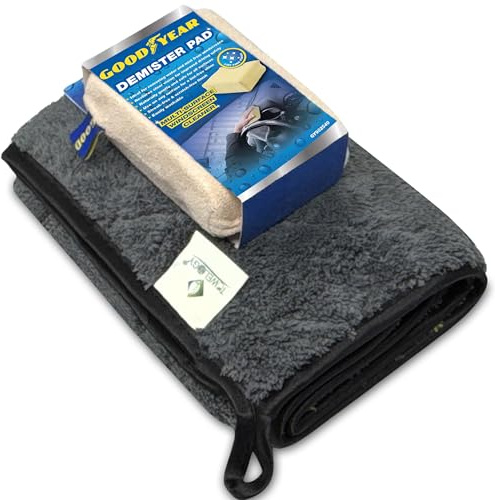 Towelogy X02 Car Demister Pad Dual Microfibre Chamois De Mist Windscreen Sponge For Interior Window Screen Fog Cloth Eco Green/Set of 2 (Yellow)