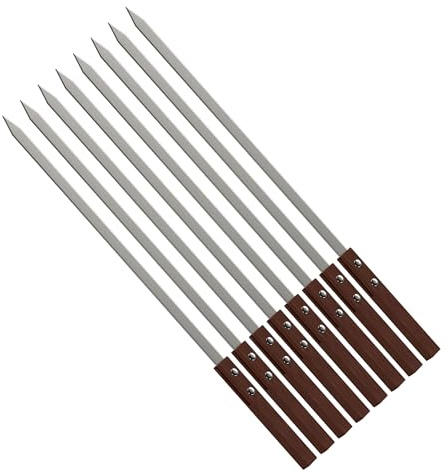 YSAMAX 60CM BBQ Barbecue Skewers with Wooden Handle, Long-Lasting and Easy to Maintain, Rust-Resistant, Non-Deformable, Versatile and Multipurpose Use, (8PCS)